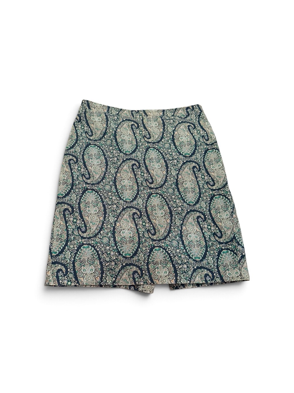 J. Crew Navy and Tan Paisley Pencil Skirt